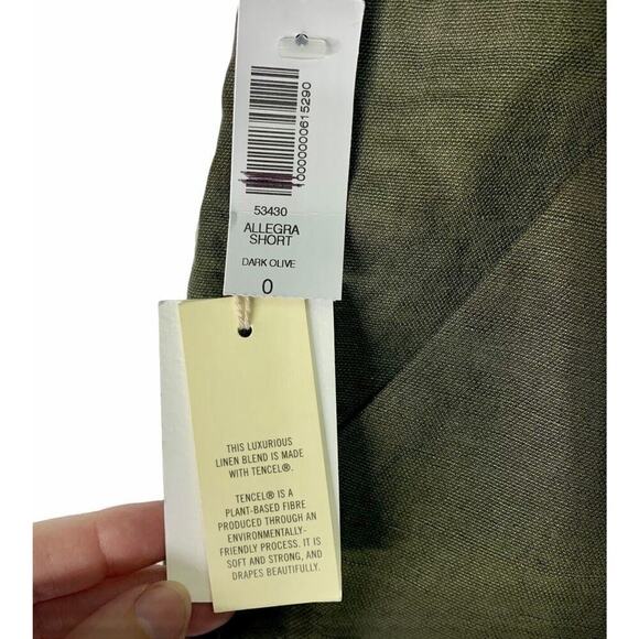 Aritzia Wilfred Allegra Lyocell Linen Shorts Women Size 0 Dark Olive NWT $78 - Picture 3 of 10